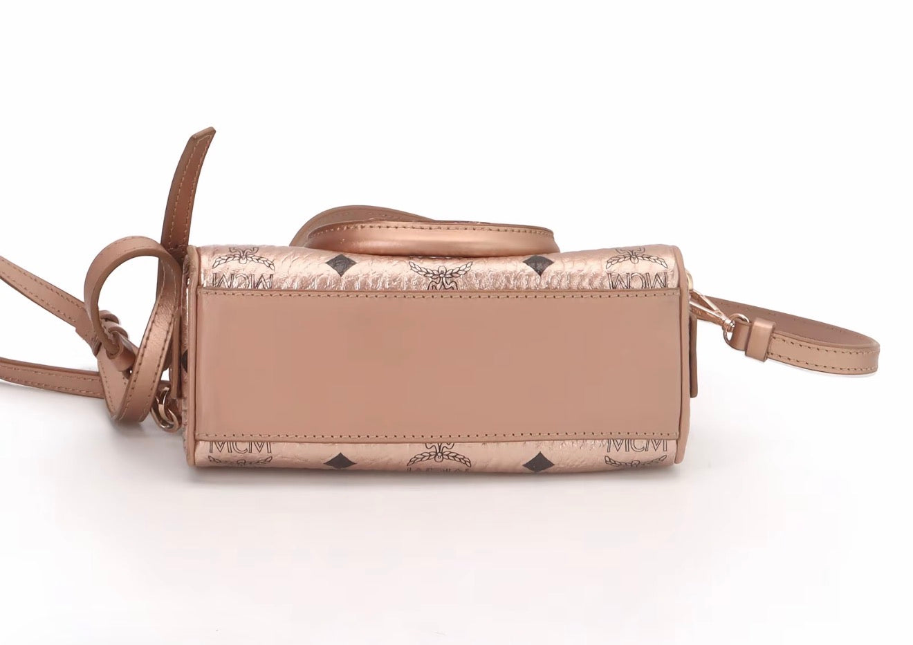 MCM Metallic Mini Boston Bag – Rose Gold Crossbody Satchel