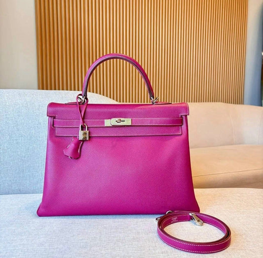Hermès Kelly 35 Candy Tosca Epsom Palladium Hardware Bag with Strap & Clochette