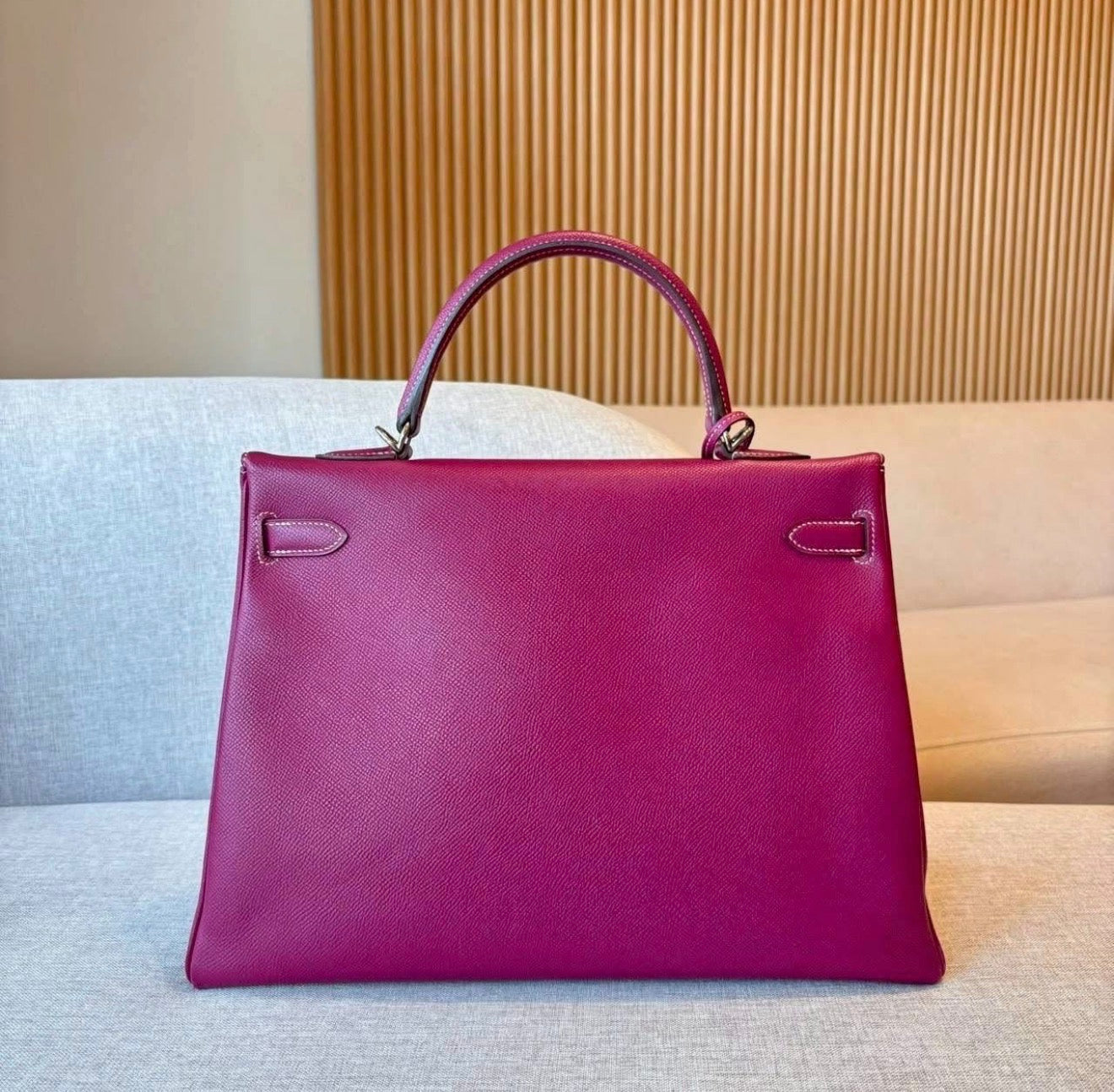 Hermès Kelly 35 Candy Tosca Epsom Palladium Hardware Bag with Strap & Clochette