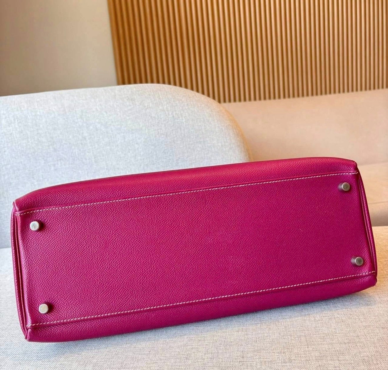 Hermès Kelly 35 Candy Tosca Epsom Palladium Hardware Bag with Strap & Clochette