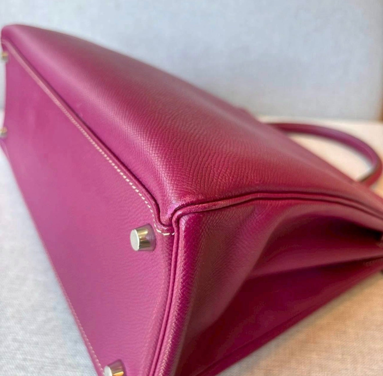 Hermès Kelly 35 Candy Tosca Epsom Palladium Hardware Bag with Strap & Clochette