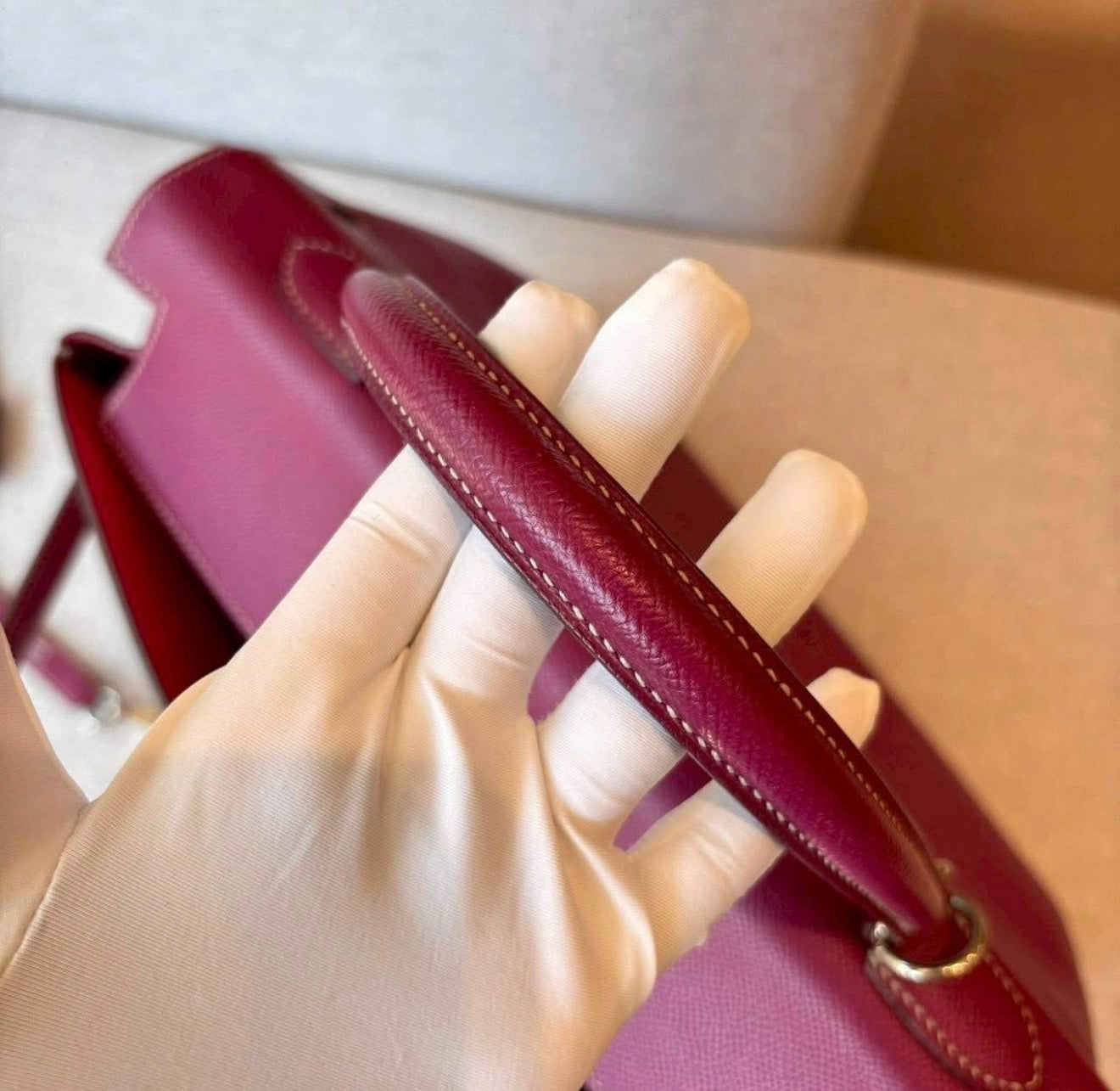 Hermès Kelly 35 Candy Tosca Epsom Palladium Hardware Bag with Strap & Clochette