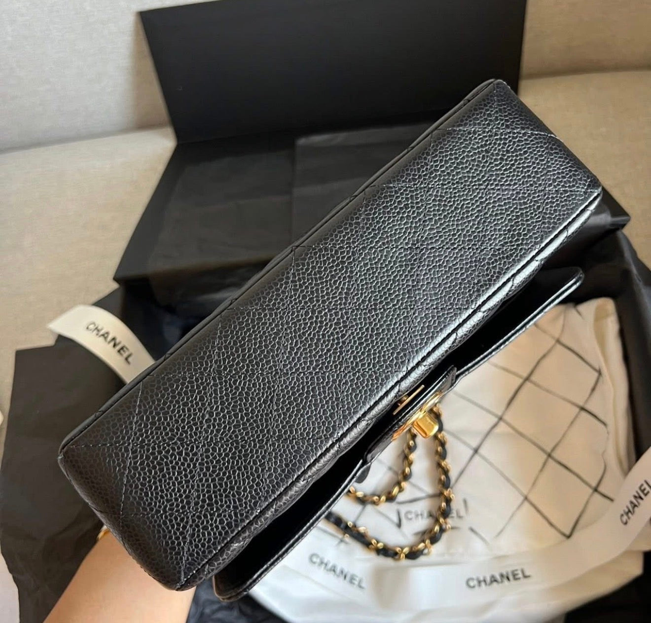 Chanel Classic Double Flap 9” Black Lambskin Gold Hardware – Full Set