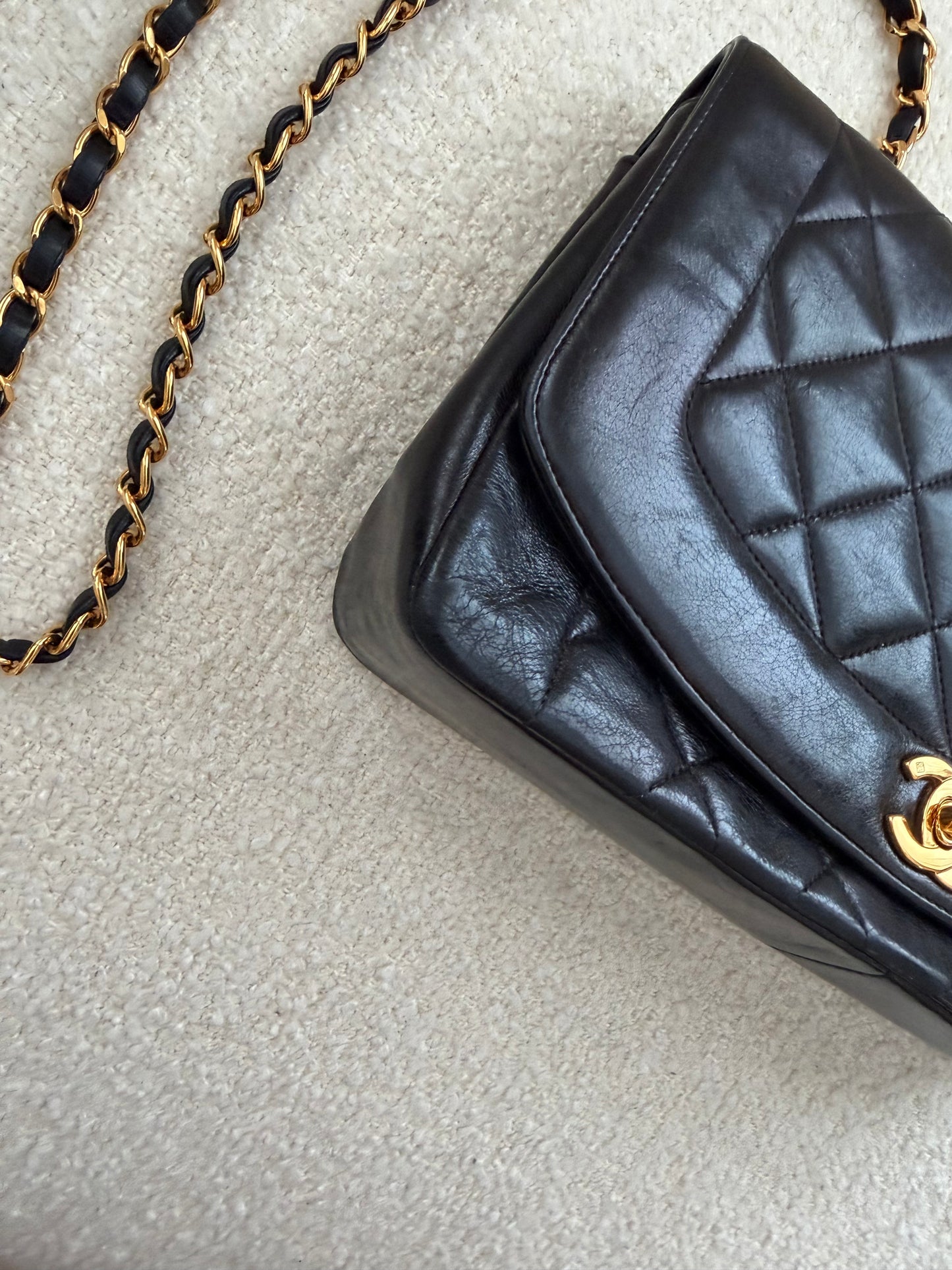 Vintage Chanel Diana Flap Bag | Series 3 (1994–1996) | Black Lambskin | 24K Gold-Plated Hardware