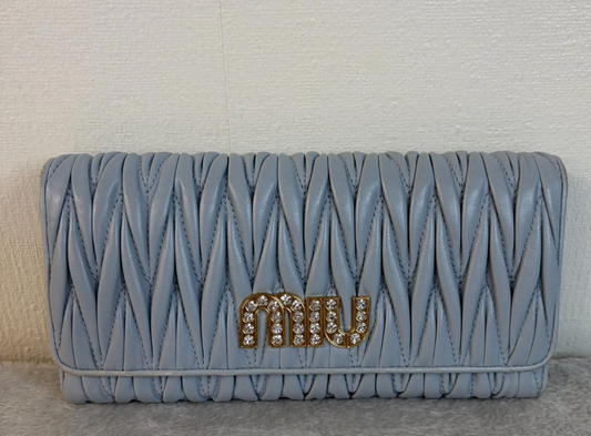 Miu Miu Matelassé Leather Wallet Clutch – Light Blue