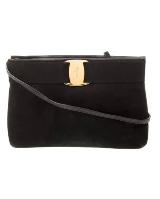 Salvatore Ferragamo Vintage Shoulder Bag – Black Suede & Leather