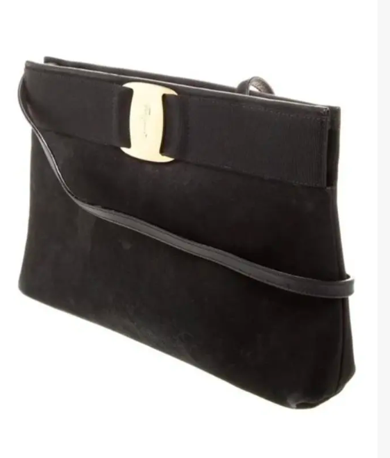 Salvatore Ferragamo Vintage Shoulder Bag – Black Suede & Leather