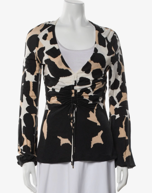 Lady's Roberto Cavalli Slim-Fit Long-Sleeve Animal Print Blouse, 1-Piece Women's Top