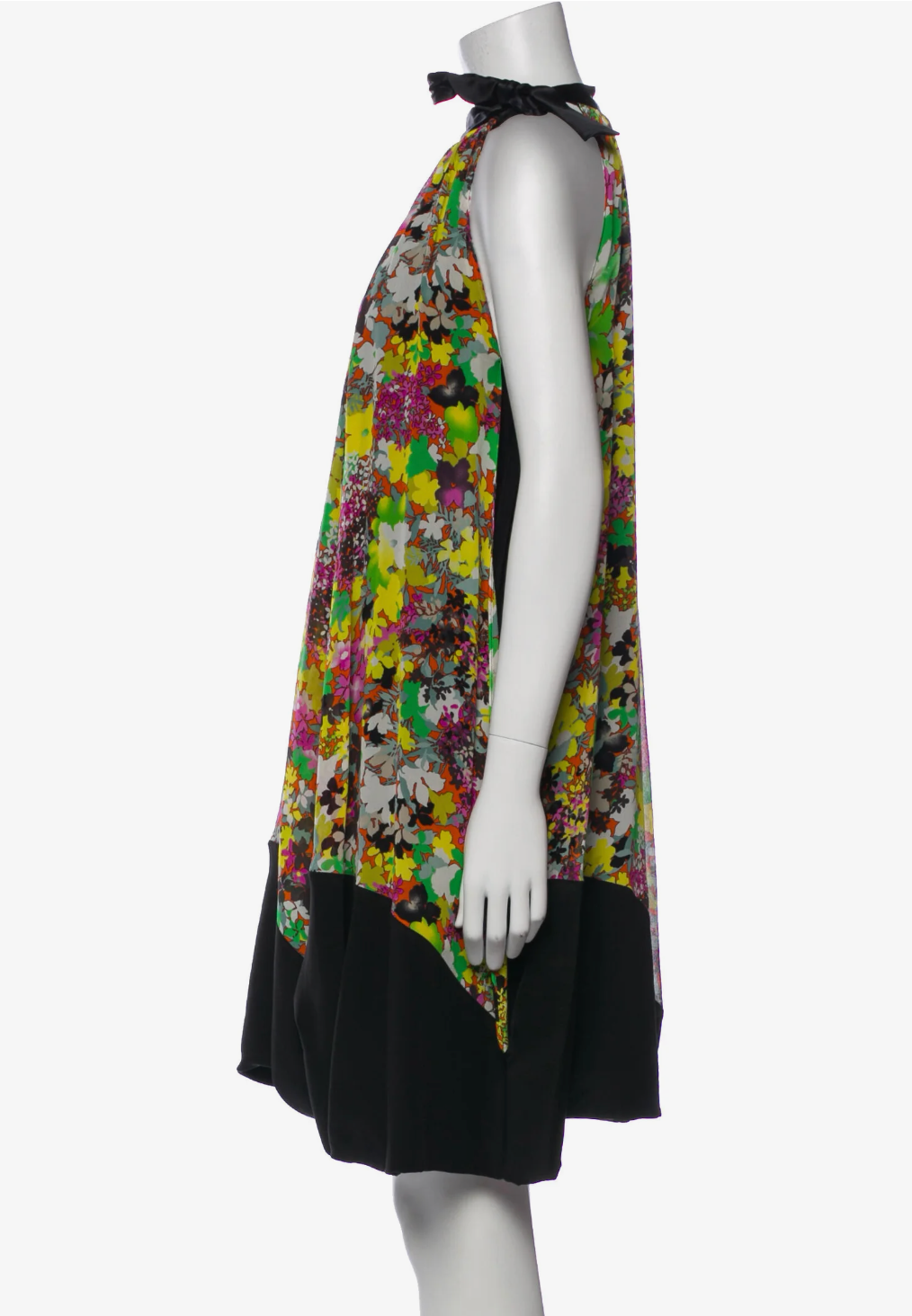 Etro Women's Green Floral Print Silk Tent Dress, Elegant Casual Fit with a Sleeveless Mock Neck and Sash-Tie, Fabric, Piece