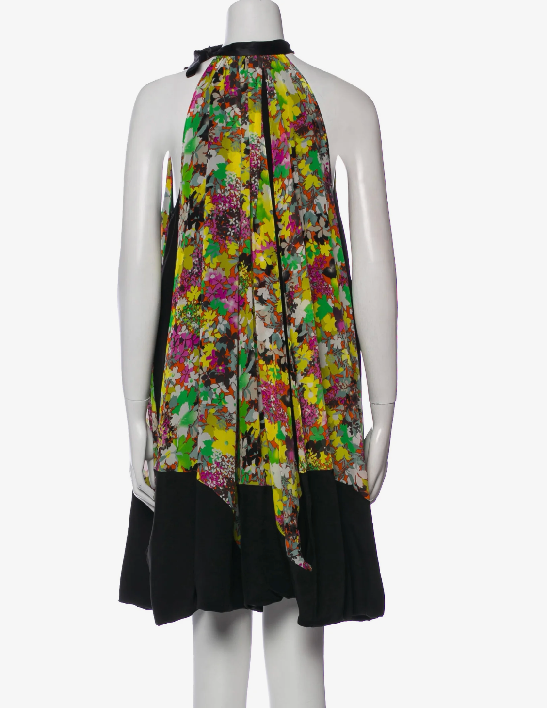Etro Women's Green Floral Print Silk Tent Dress, Elegant Casual Fit with a Sleeveless Mock Neck and Sash-Tie, Fabric, Piece
