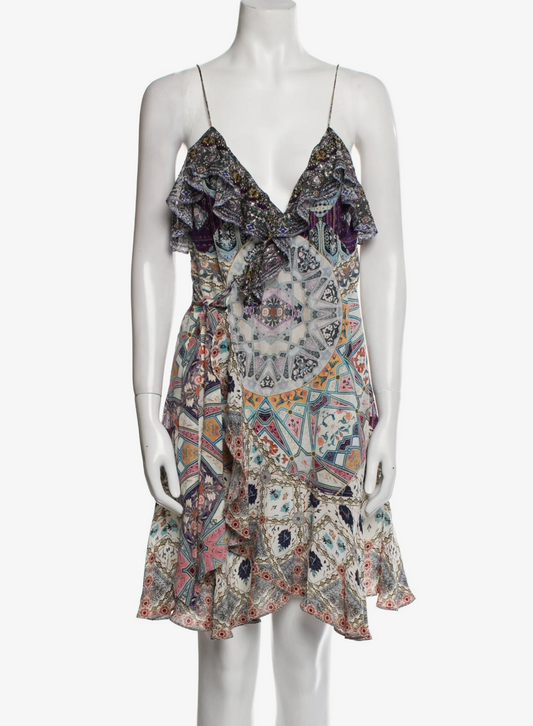 Women's Oversized Camilla Blue & Purple Printed Silk Dress,
